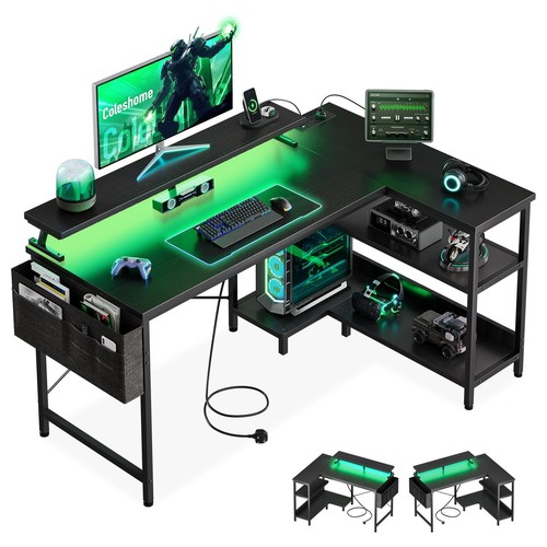 Shaped gaming desk with led - l,